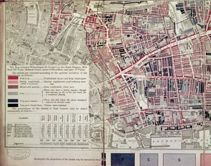 Londres: sección de Whitechapel, de un mapa descriptivo de la pobreza del East End, 1887